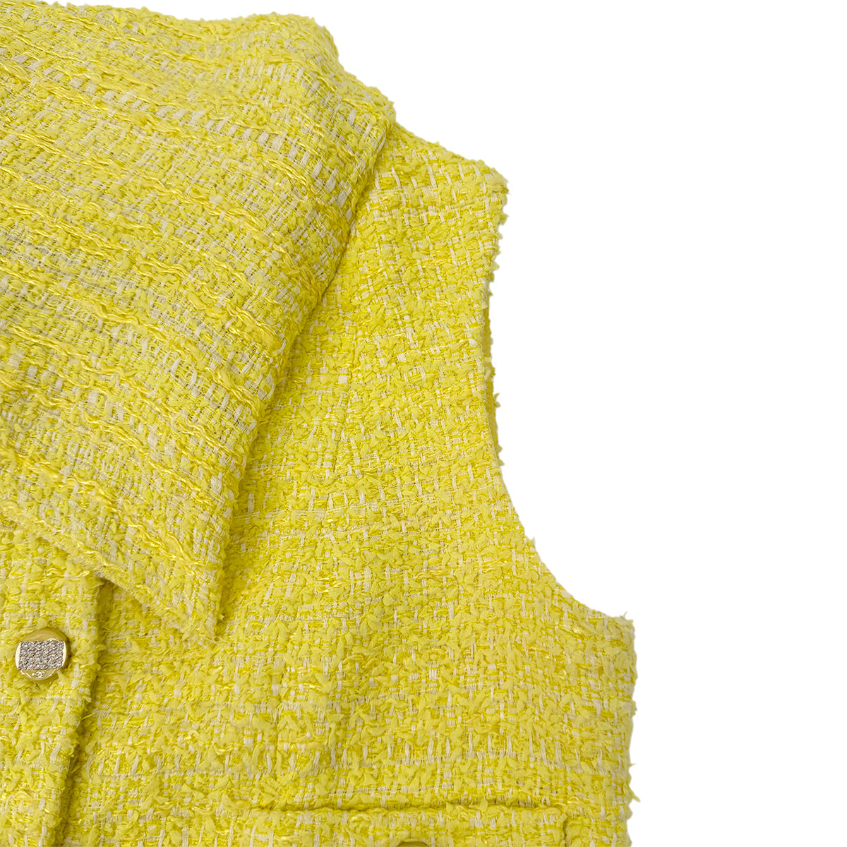 CHANEL TWEED JACKET SKIRT SET COCO BUTTON RHINESTONE YELLOW COTTON 36 P42 RTW 90288977 - PURPOSE