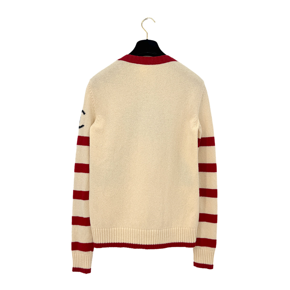 CHANEL VINTAGE 2007 BODER PATERN PENGUIN COCOMARK SWEATER RED IVORY WOOL 36 07A RTW 90289561