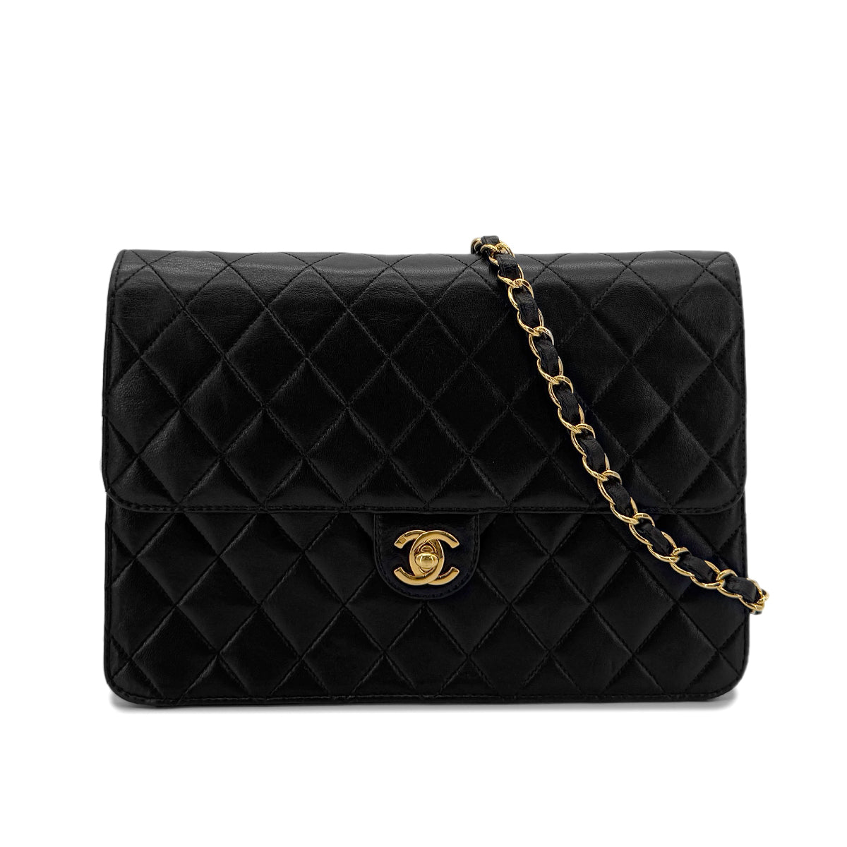 CHANEL VINTAGE MATELASSE CHAIN SHOULDER BAG BLACK LAMB SKIN 90290329