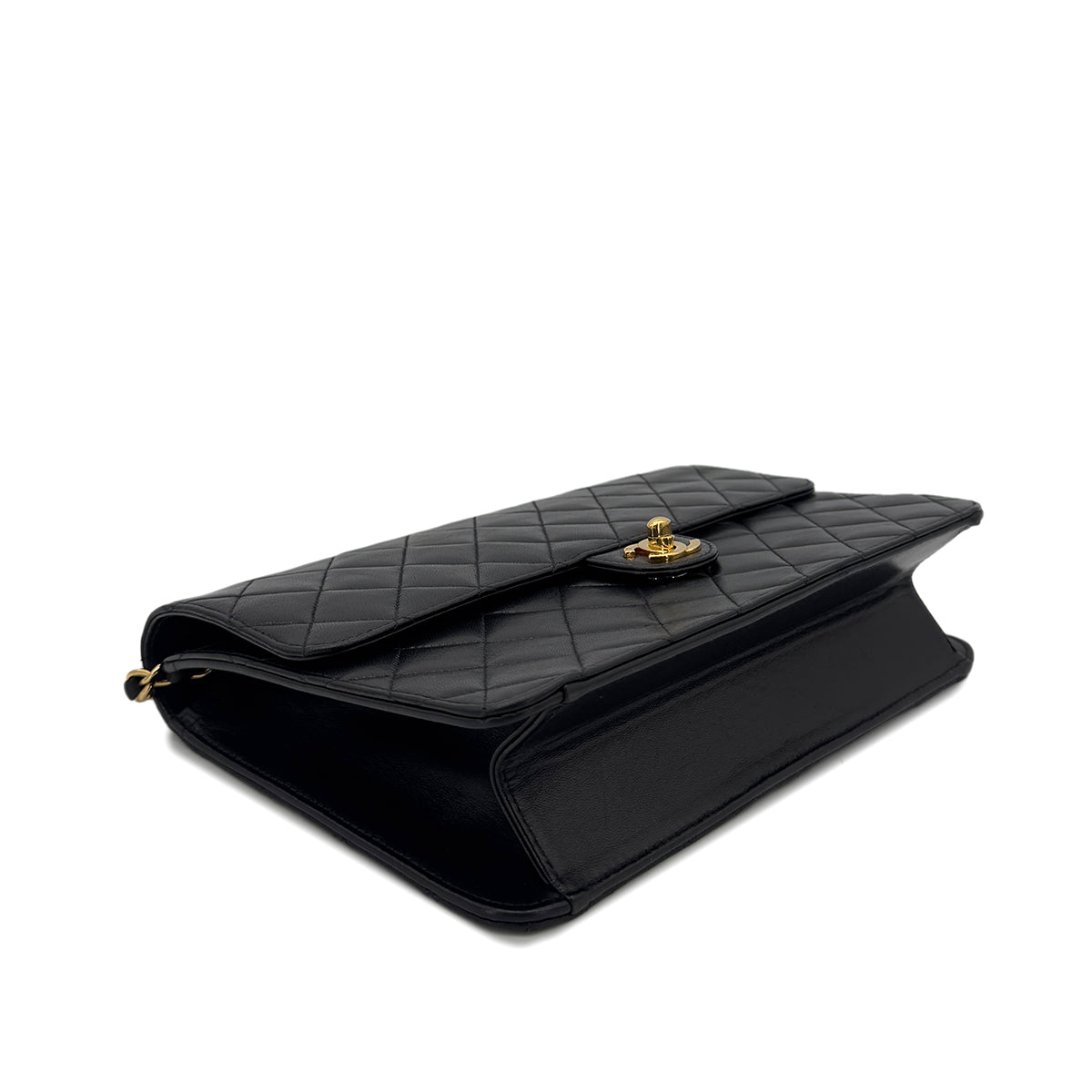 CHANEL VINTAGE MATELASSE CHAIN SHOULDER BAG BLACK LAMB SKIN 90290329