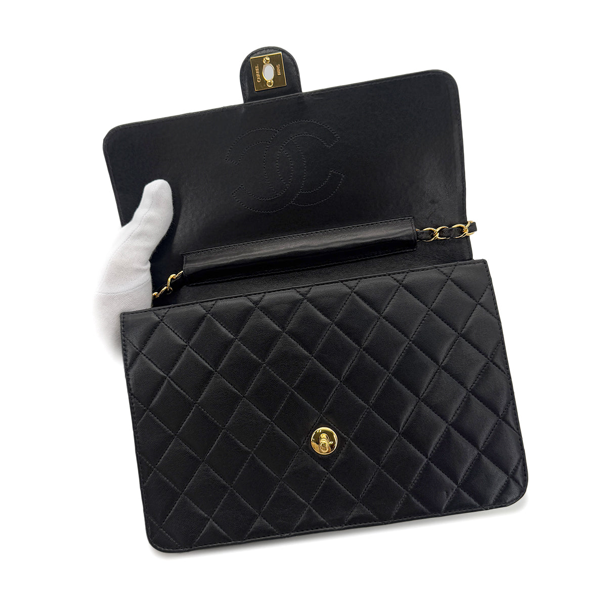 CHANEL VINTAGE MATELASSE CHAIN SHOULDER BAG BLACK LAMB SKIN 90290329