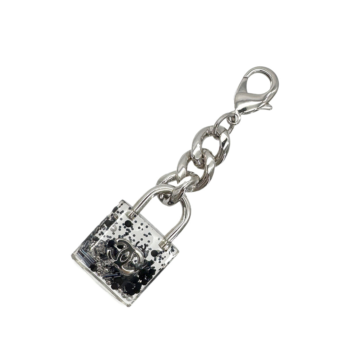 CHANEL VINTAGE COCOMARK CADENA KEY RING CLEAR SILVER CHAIN 14K 90291256