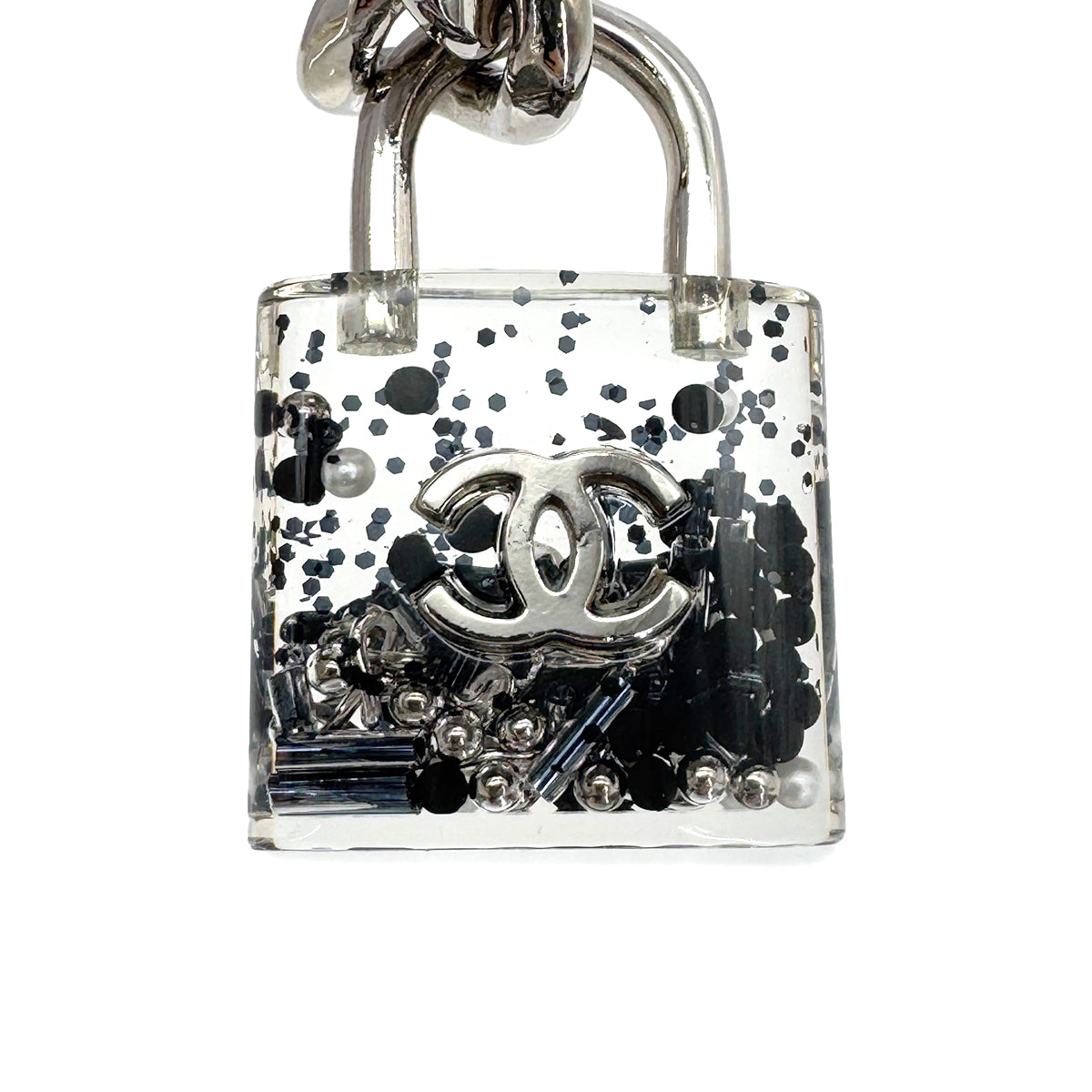 CHANEL VINTAGE COCOMARK CADENA KEY RING CLEAR SILVER CHAIN 14K 90291256