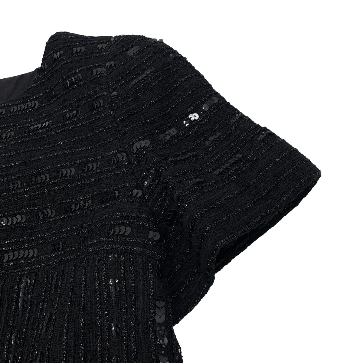 CHANEL VINTAGE SHORT SLEEVE DRESS SEQUINS BLACK NYLON 38 00C RTW 90291315 - PURPOSE