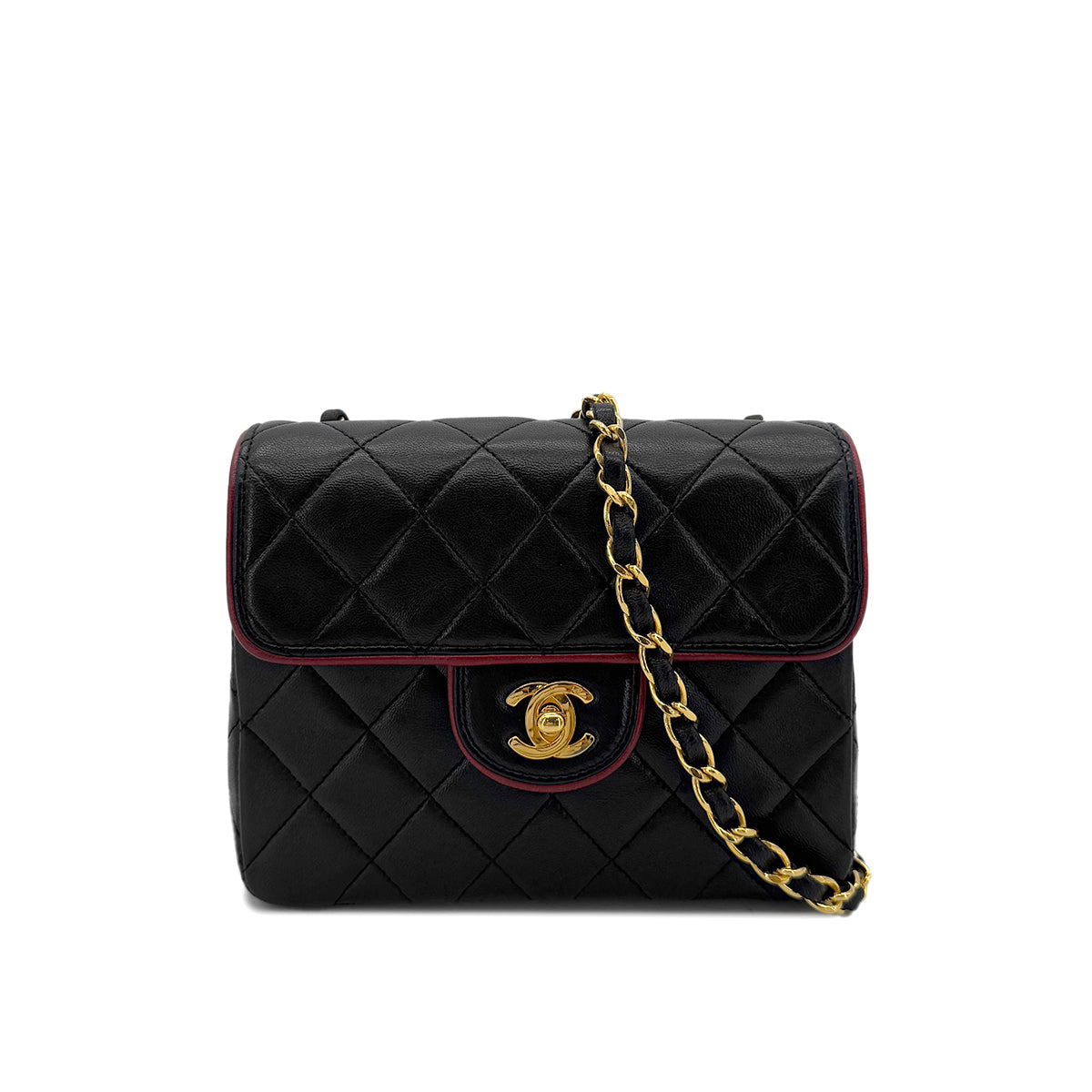 CHANEL VINTAGE MINI SQUARE 17 CHAIN SHOULDER BAG BLACK RED LAMB SKIN 90291370