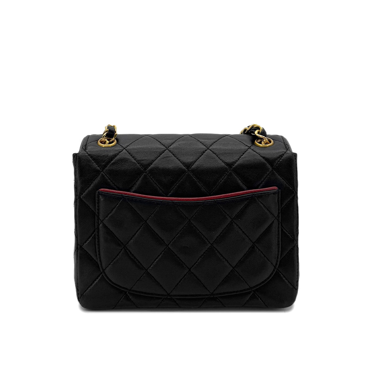 CHANEL VINTAGE MINI SQUARE 17 CHAIN SHOULDER BAG BLACK RED LAMB SKIN 90291370