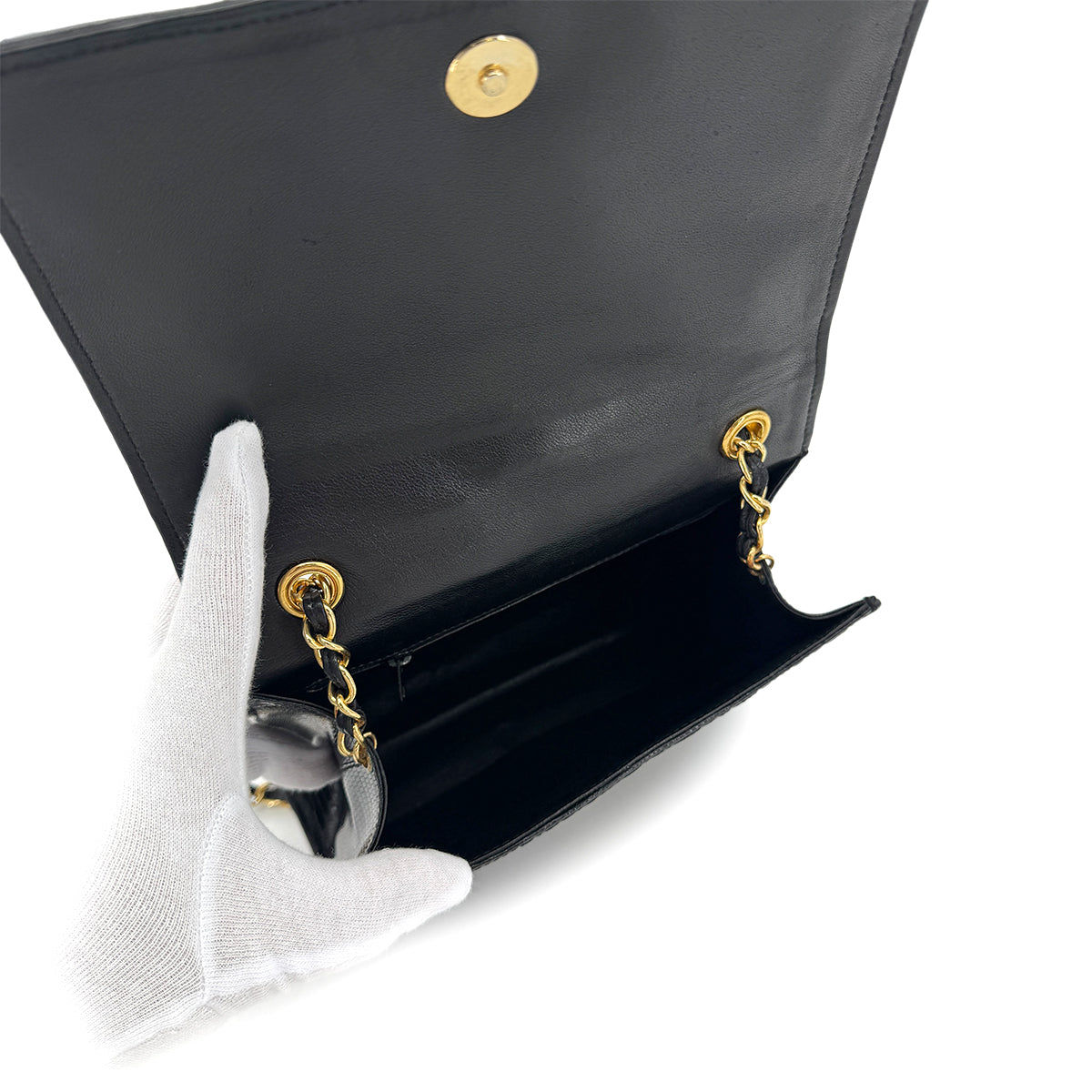 CHANEL VINTAGE MATELASSE CHAIN SHOULDER BAG BLACK LIZARD 90291459