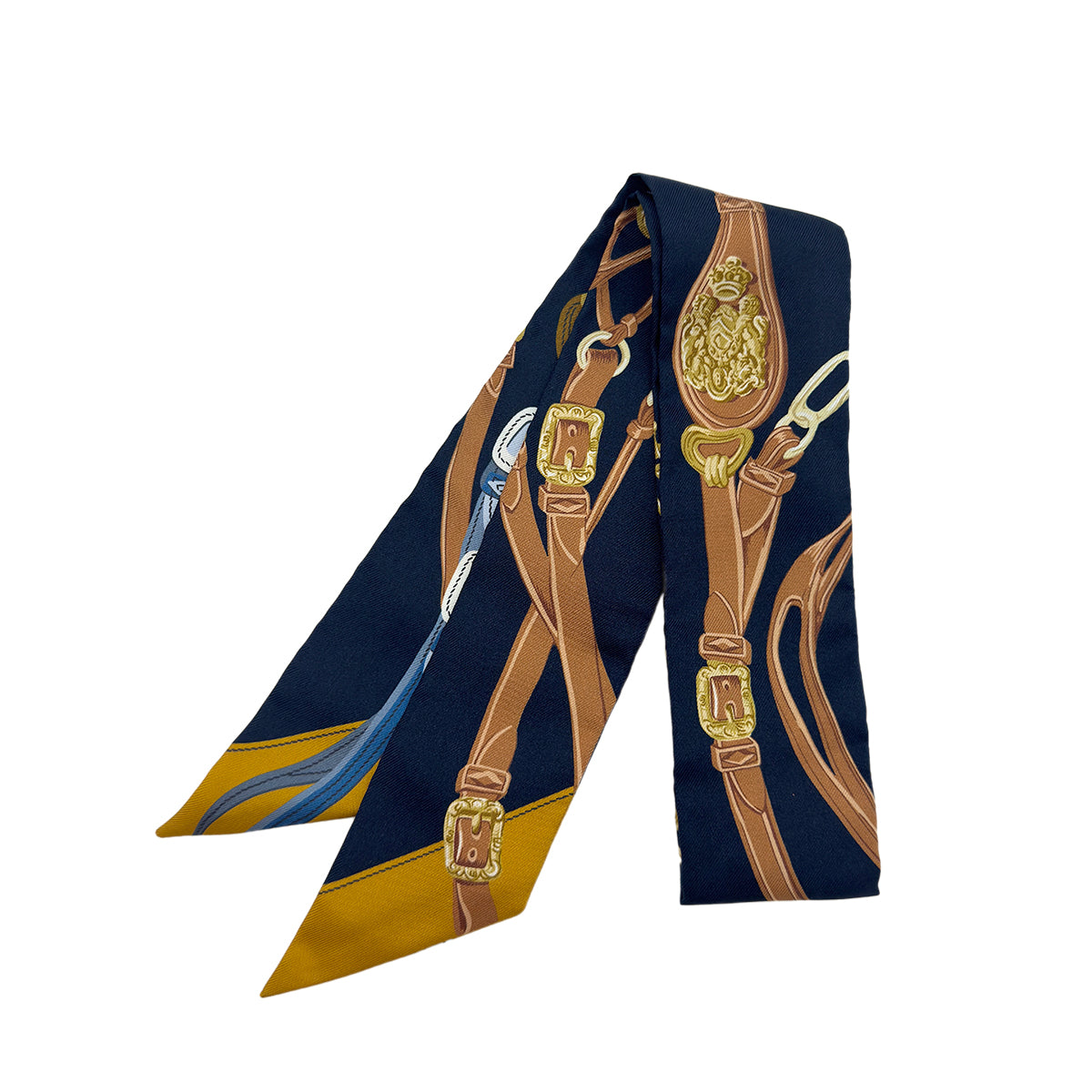 HERMES TWILLY BRIDES DE GALA APPLIQUE PIQUE SCARF NAVY SILK 90292056