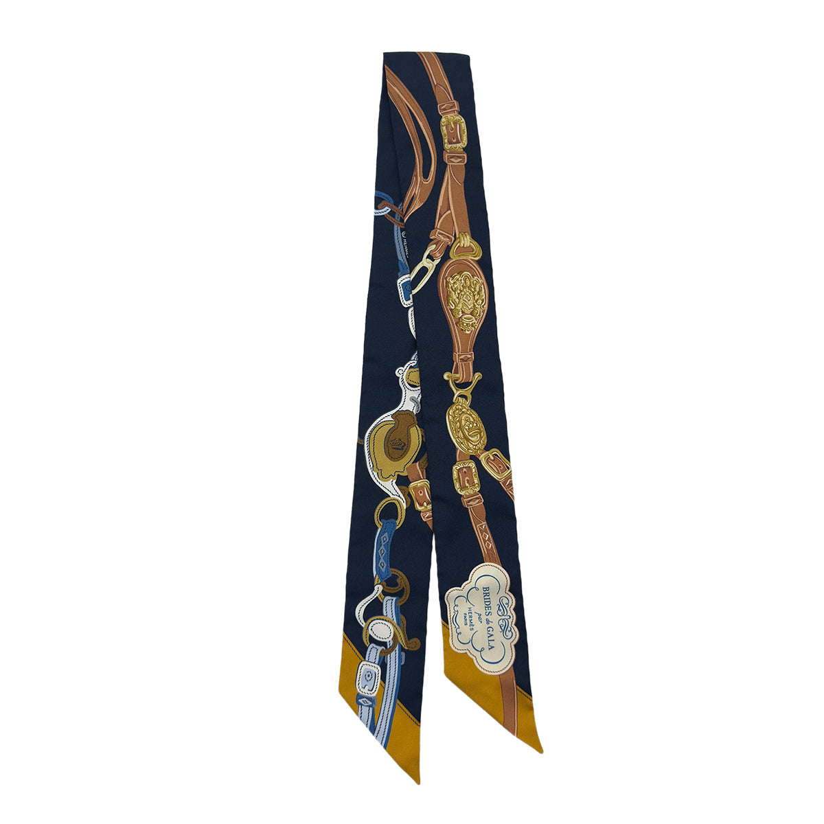 HERMES TWILLY BRIDES DE GALA APPLIQUE PIQUE SCARF NAVY SILK 90292056