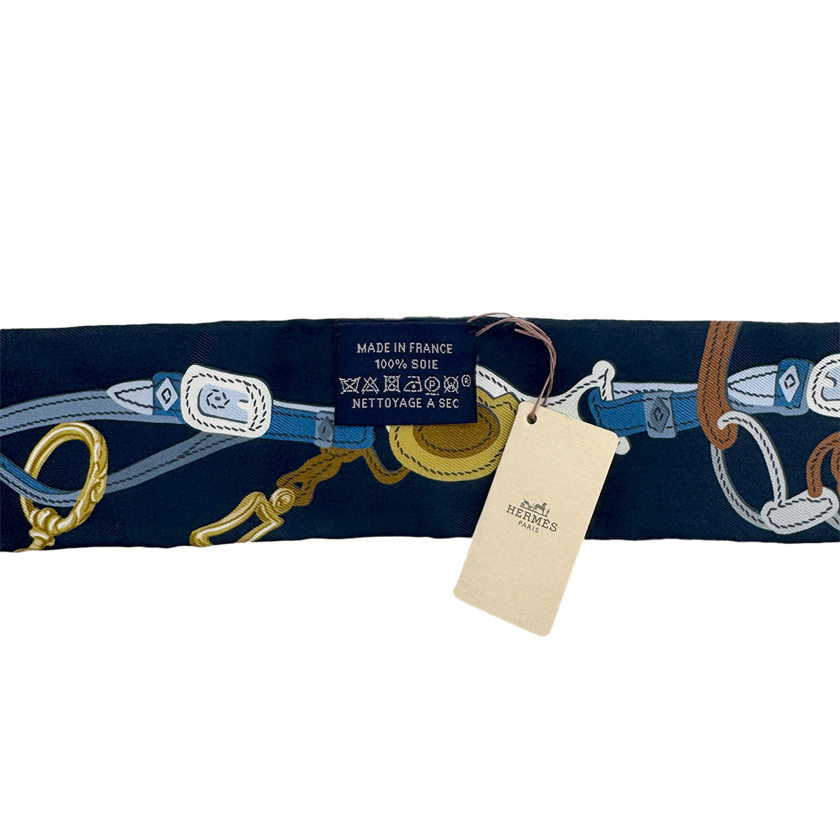 HERMES TWILLY BRIDES DE GALA APPLIQUE PIQUE SCARF NAVY SILK 90292056