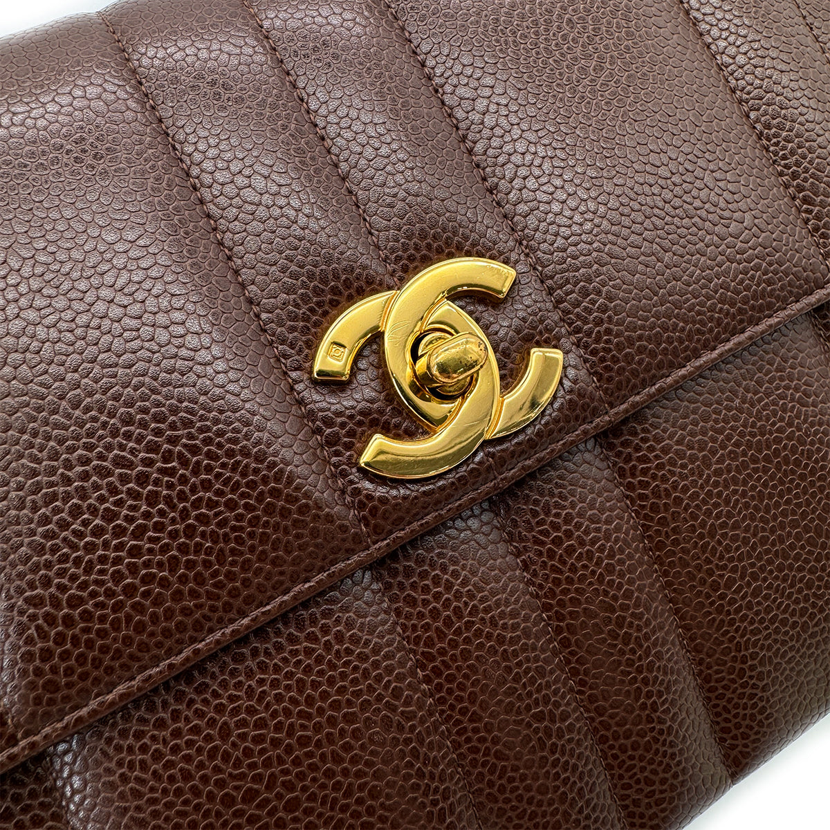 CHANEL VINTAGE MADEMOISELLE CHAIN SHOULDER BAG BROWN CAVIAR SKIN 90292733