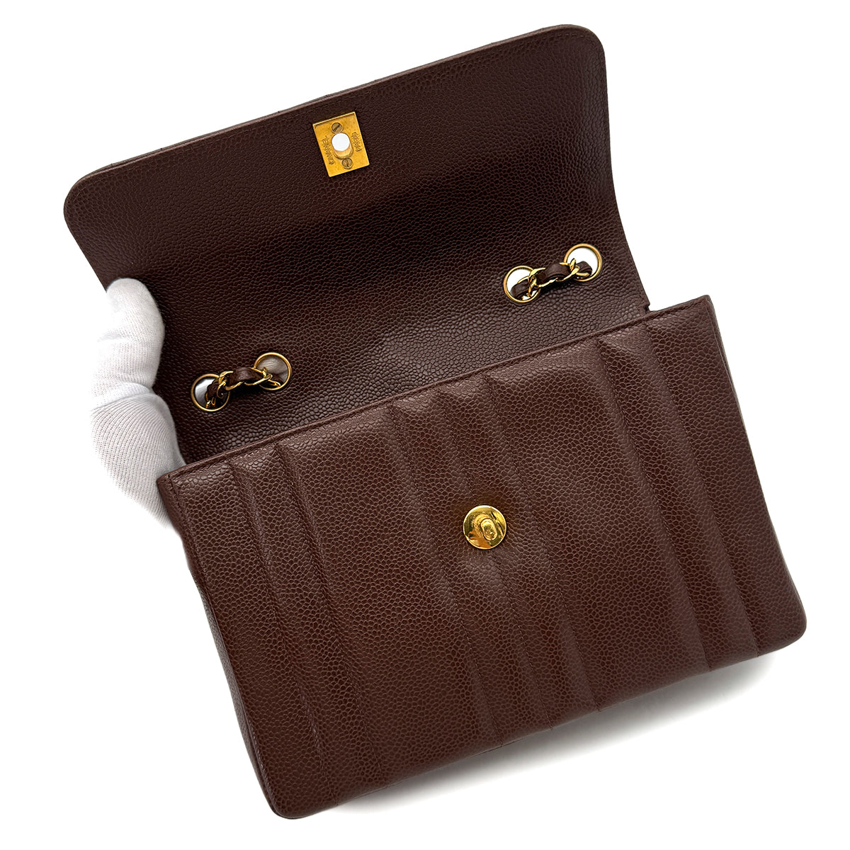 CHANEL VINTAGE MADEMOISELLE CHAIN SHOULDER BAG BROWN CAVIAR SKIN 90292733