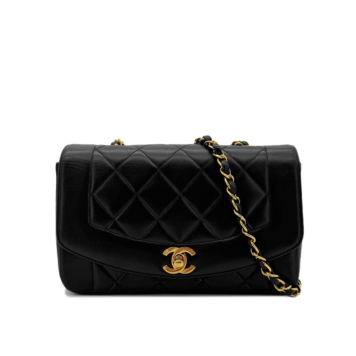 CHANEL VINTAGE DIANA SMALL CHAIN SHOULDER BAG BLACK LAMB SKIN 90292751