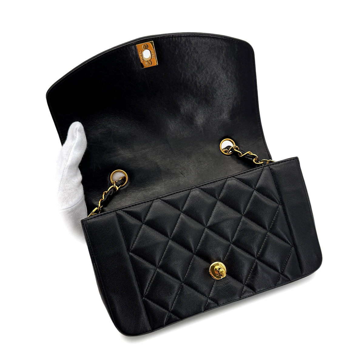 CHANEL VINTAGE DIANA SMALL CHAIN SHOULDER BAG BLACK LAMB SKIN 90292751