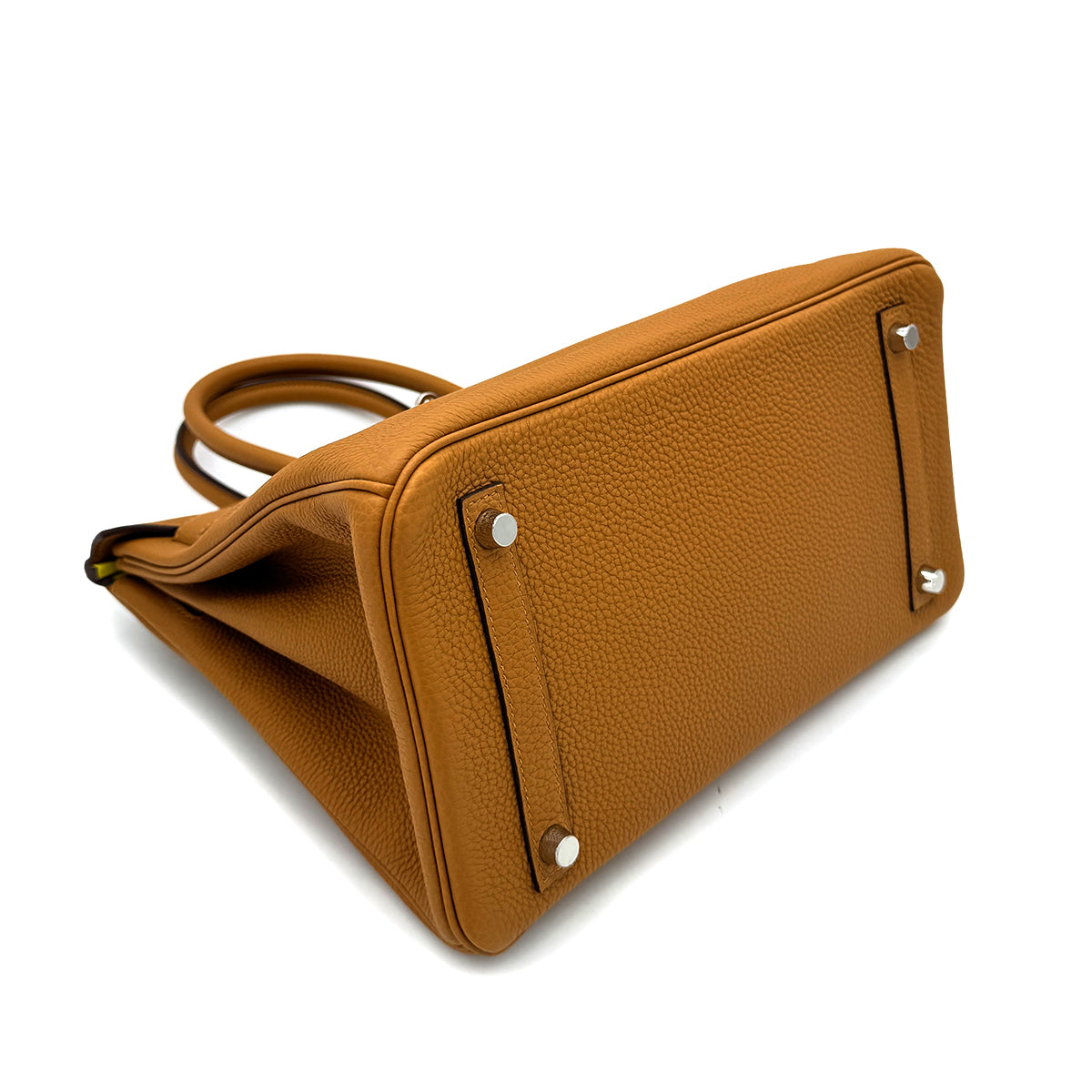 HERMES BIRKIN 30 VERSO CARAMEL LIME TOGO HAND BAG Y PALLADIUM HARDWARE 90292783