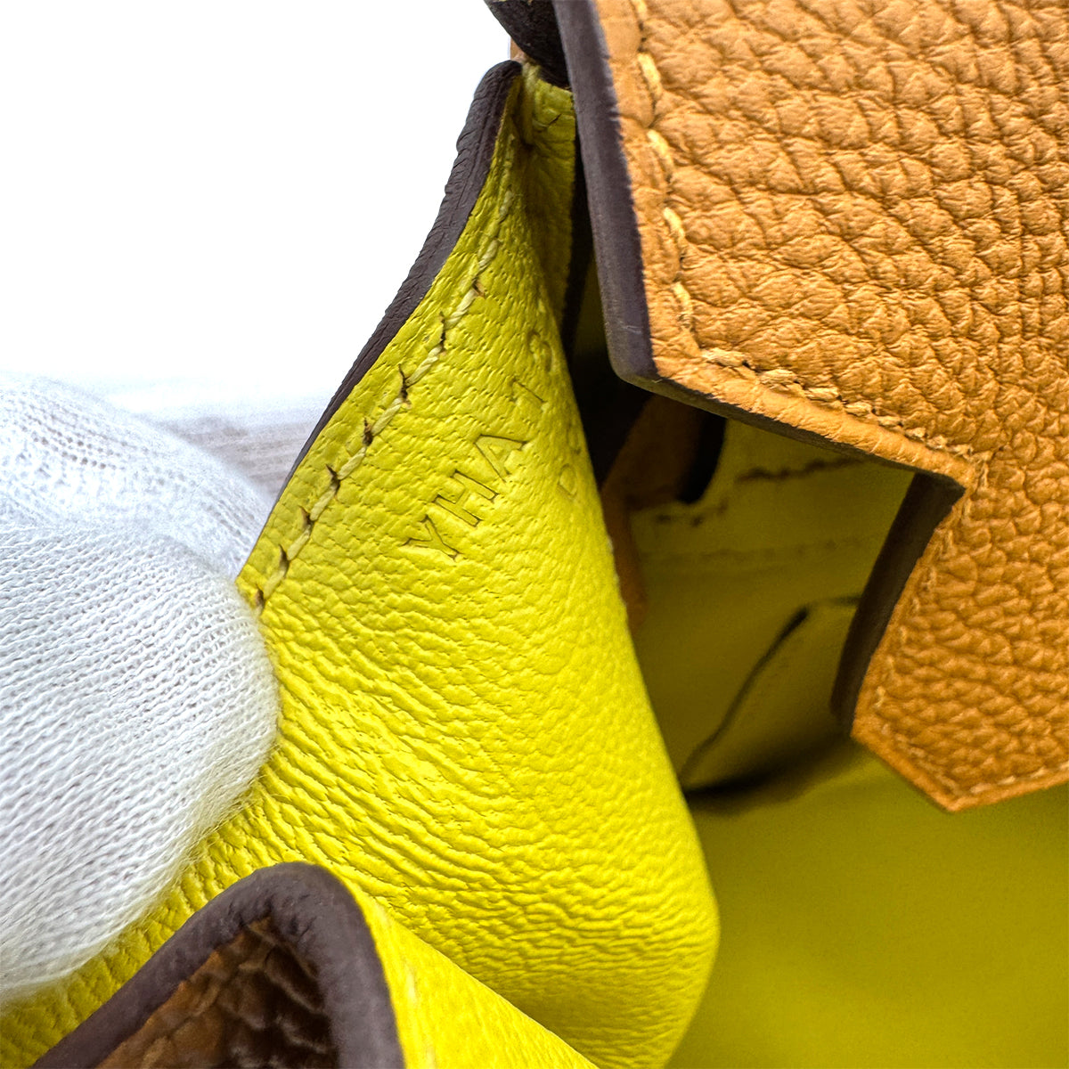 HERMES BIRKIN 30 VERSO CARAMEL LIME TOGO HAND BAG Y PALLADIUM HARDWARE 90292783