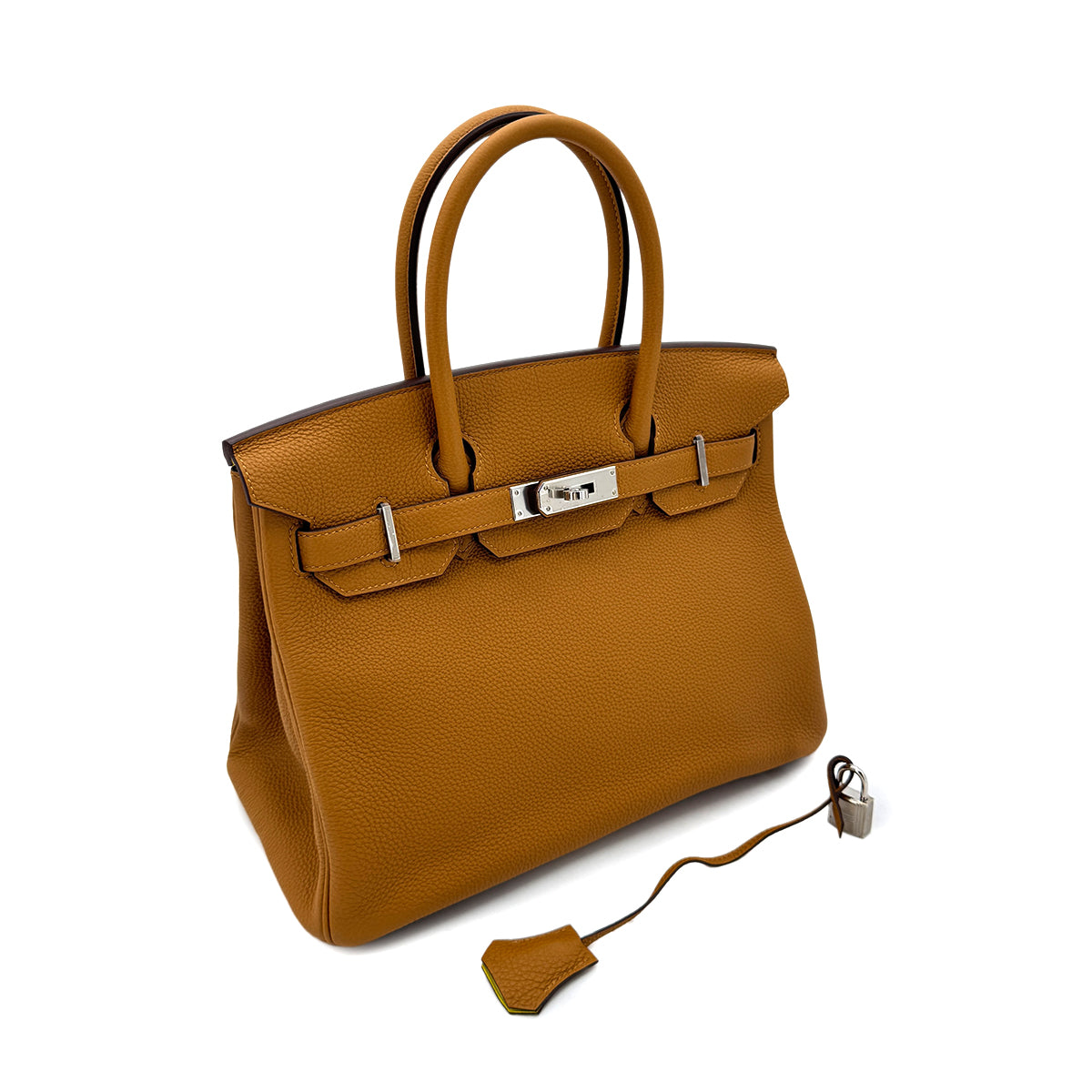 HERMES BIRKIN 30 VERSO CARAMEL LIME TOGO HAND BAG Y PALLADIUM HARDWARE 90292783