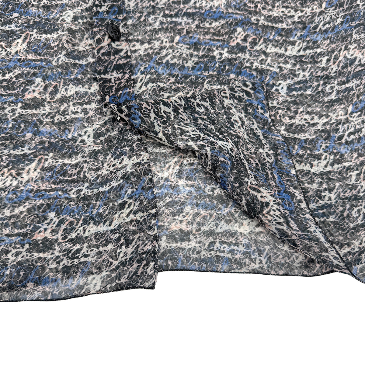 CHANEL LOGO PATTERN SLEEVELESS BLOUSE COCO BUTTON GRAY BLUE SILK 38 P40 RTW 90292791 - PURPOSE