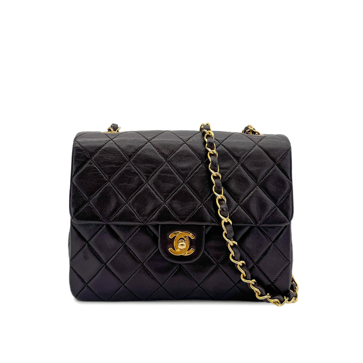 CHANEL VINTAGE MINI MATELASSE 20 CHAIN SHOULDER BAG BROWN LAMB SKIN 90292735