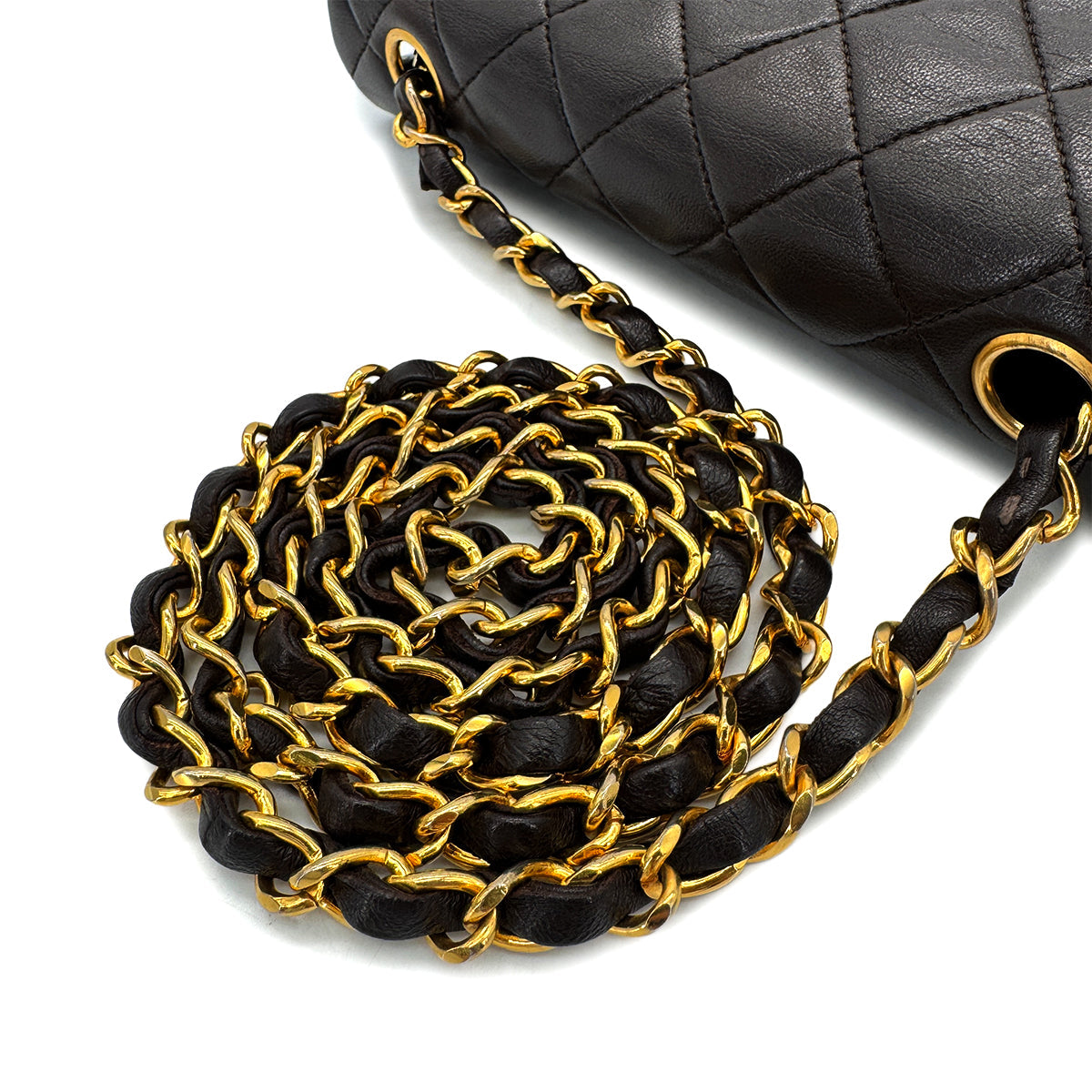 CHANEL VINTAGE MINI MATELASSE 20 CHAIN SHOULDER BAG BROWN LAMB SKIN 90292735