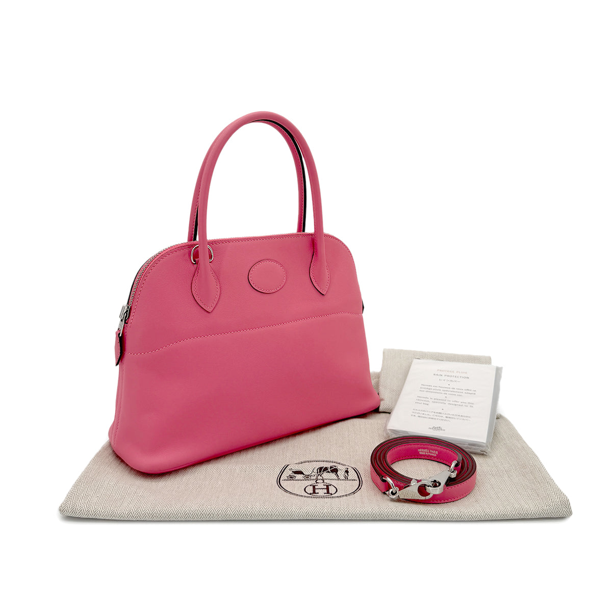 HERMES BOLIDE 27 ROSE AZALEE VEAU SWIFT HAND SHOULDER BAG D 90294140 - PURPOSE