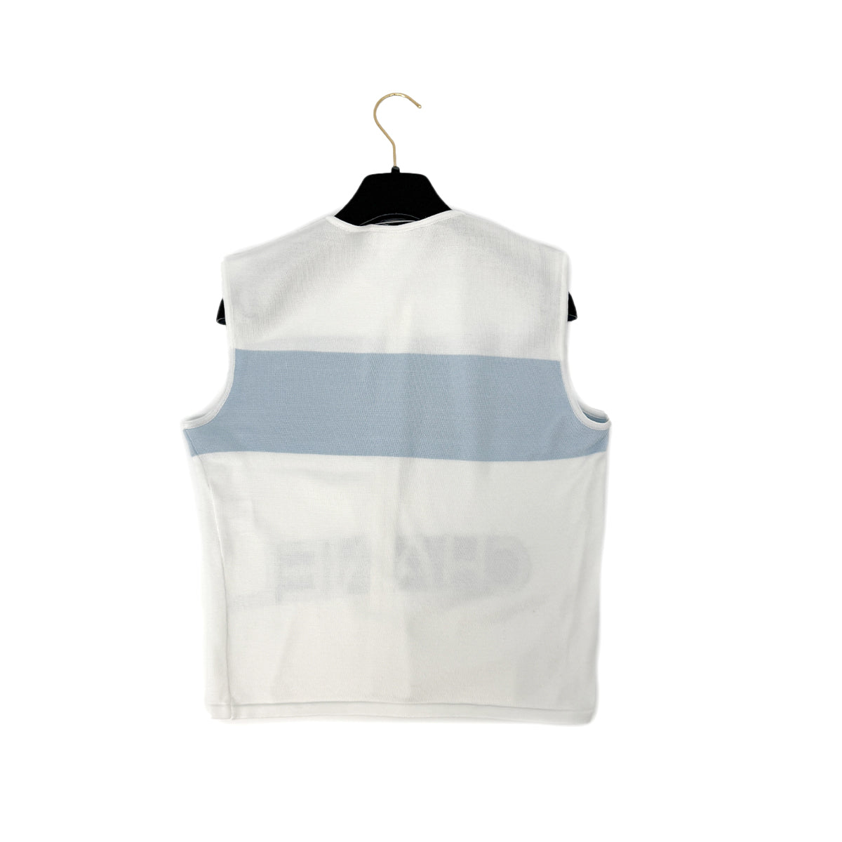 CHANEL VINTAGE SPORTSLINE SLEEVELEES TOPS WHITE BLUE COTTON 42 00S RTW 90294171