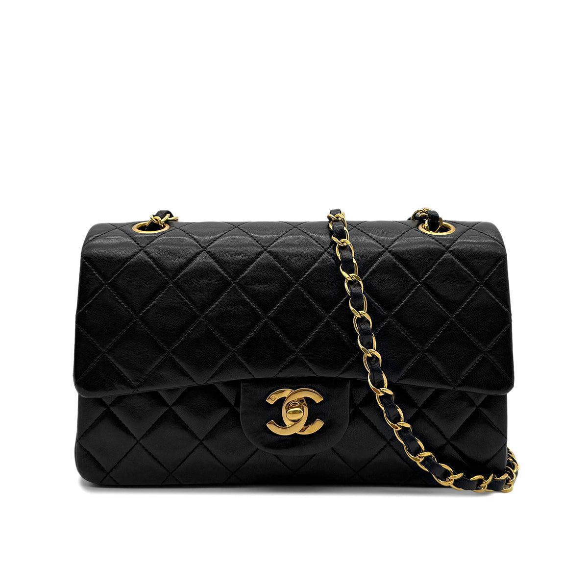 CHANEL VINTAGE CLASSIC FLAP SMALL CHAIN SHOULDER BAG BLACK LAMB SKIN 90294198