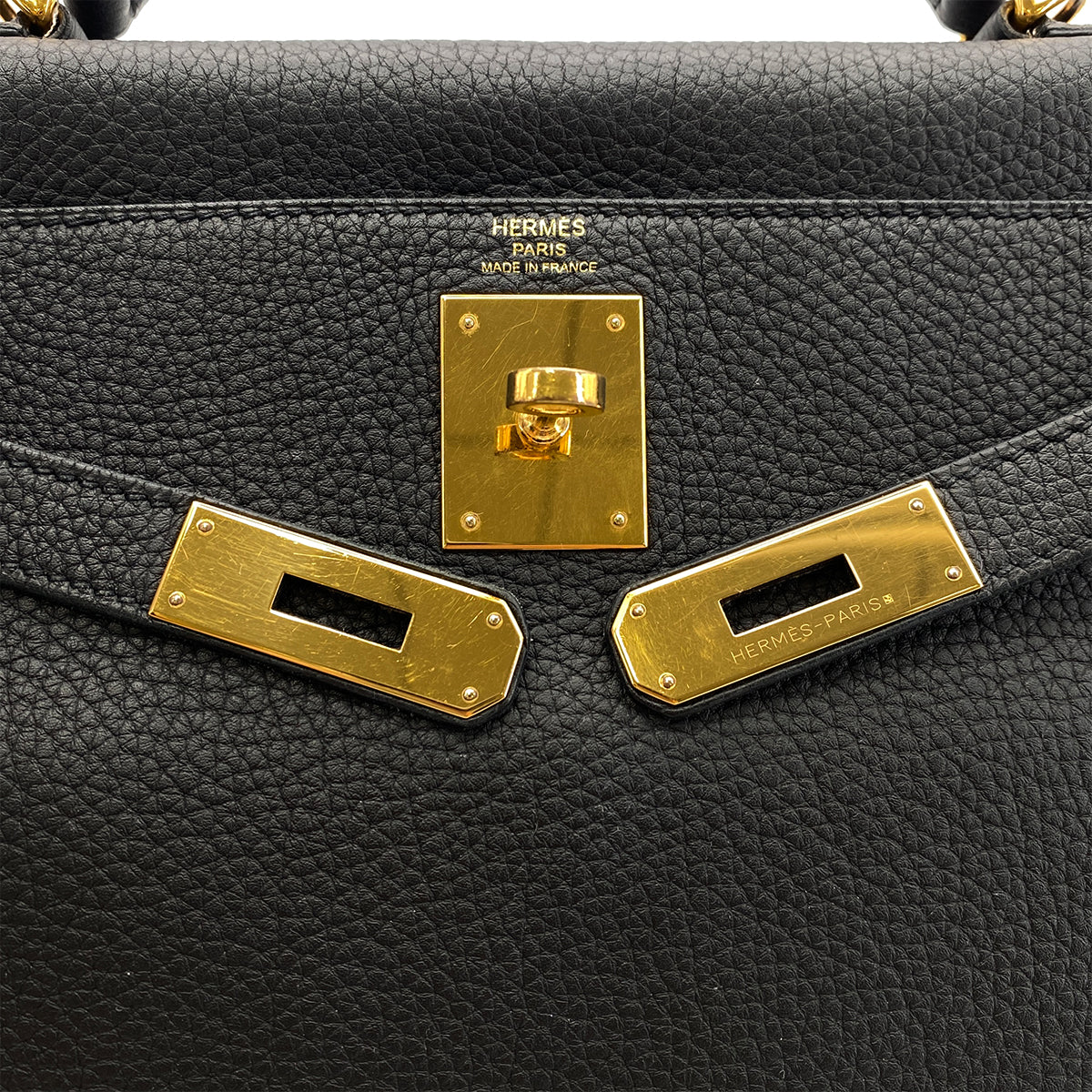 HERMES KELLY 28 RETOURNE BLACK TOGO HAND SHOULDER BAG T GHW 90295280