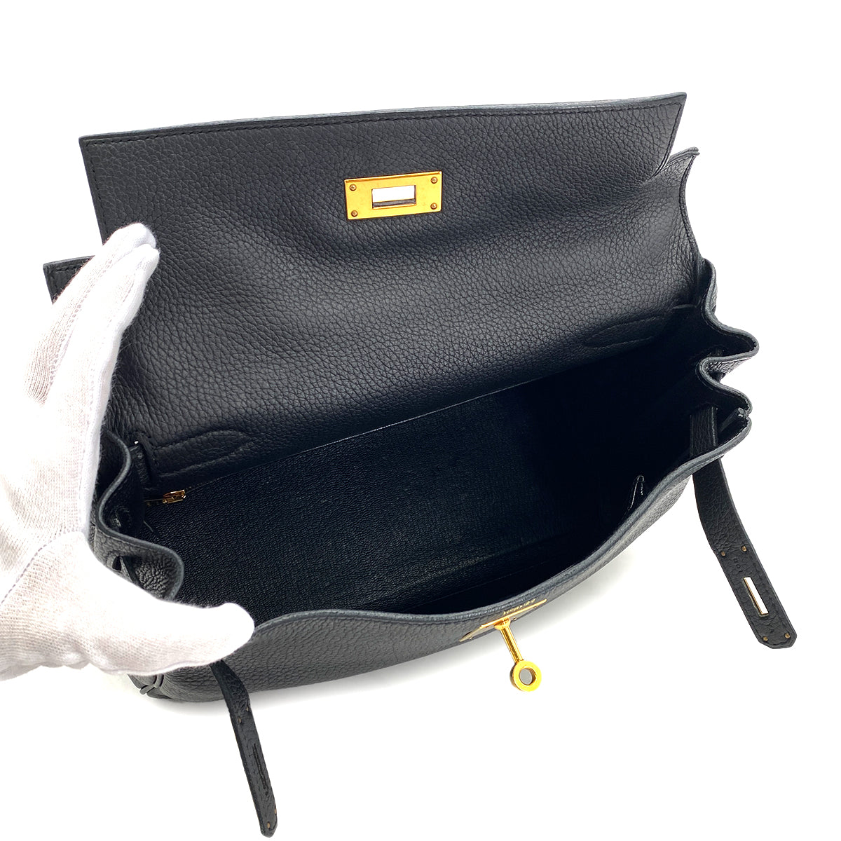 HERMES KELLY 28 RETOURNE BLACK TOGO HAND SHOULDER BAG T GHW 90295280