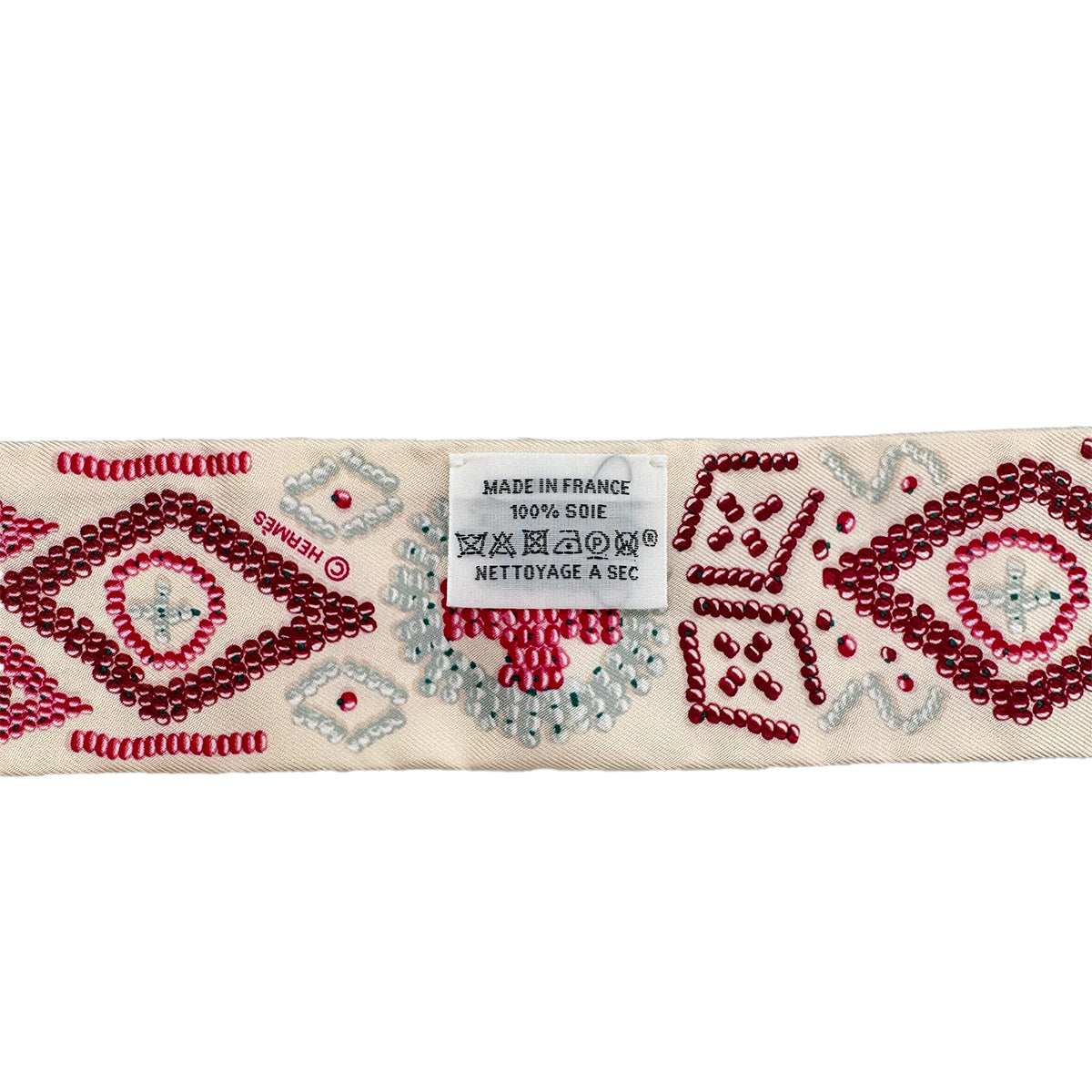 HERMES TWILLY KELLY EN PERLES SCARF IVORY PINK SILK 90295854