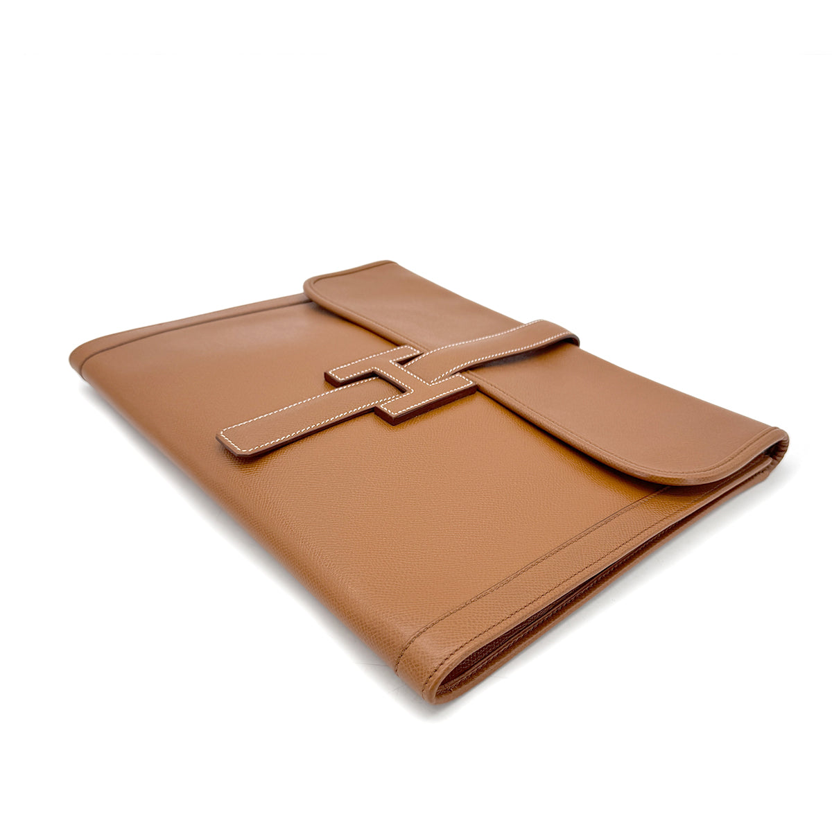 HERMES JIGE GM GOLD COUCHEVEL CLUTCH BAG V 90296454