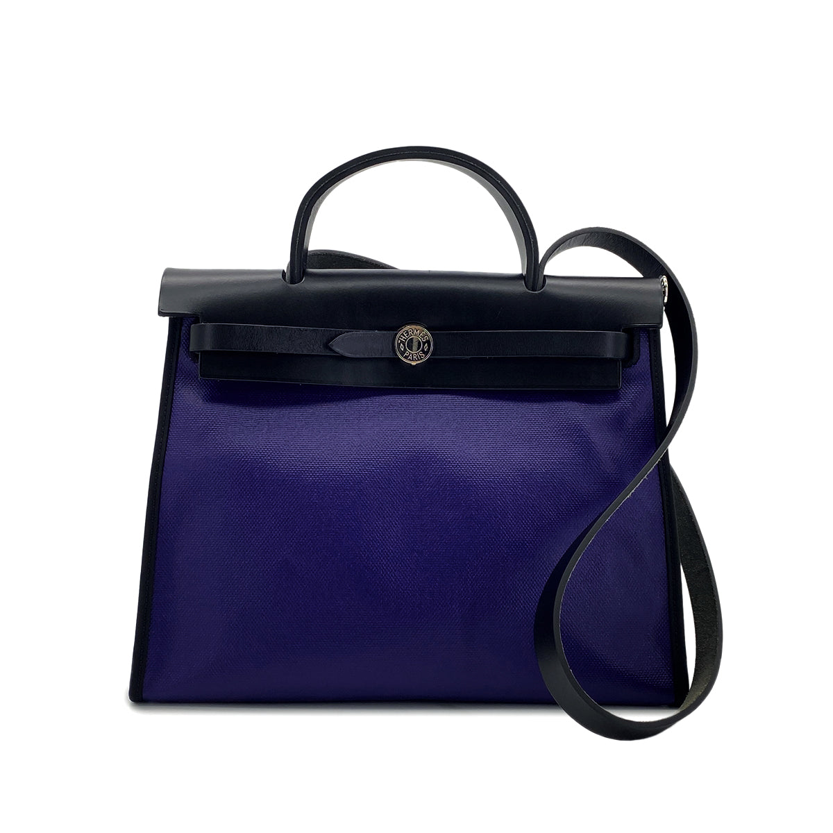 HERMES HER BAG ZIP PM 31 BLEU ENCRE BLACK TOILE H BERLINE VACHE HUNTER HAND SHOULDER BAG C 90296673