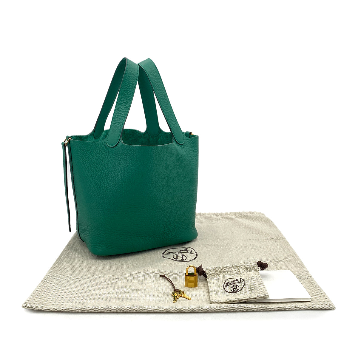 HERMES PICOTIN LOCK MM VERT VERTIGO TAURILLON CLEMENCE HAND BAG W GHW 90296681