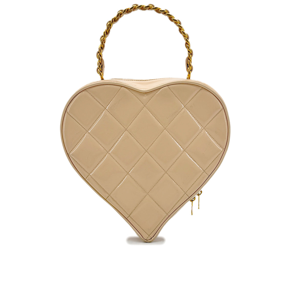 CHANEL VINTAGE MATELASSE HEART VANITY HAND BAG BEIGE BLACK ENAMEL 90297257