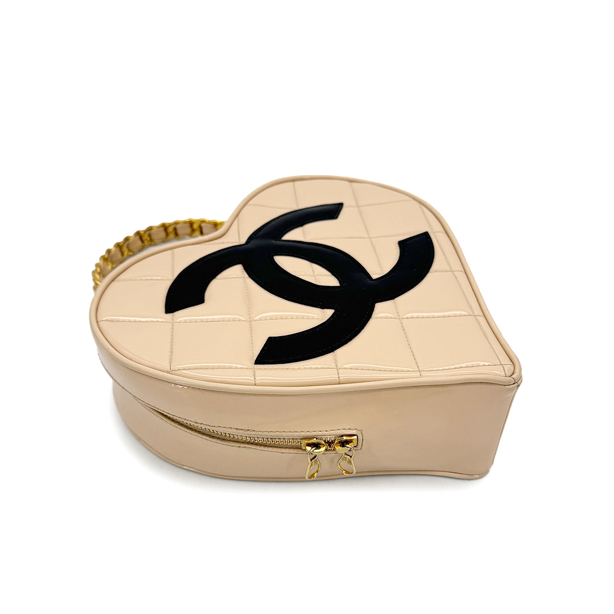 CHANEL VINTAGE MATELASSE HEART VANITY HAND BAG BEIGE BLACK ENAMEL 90297257