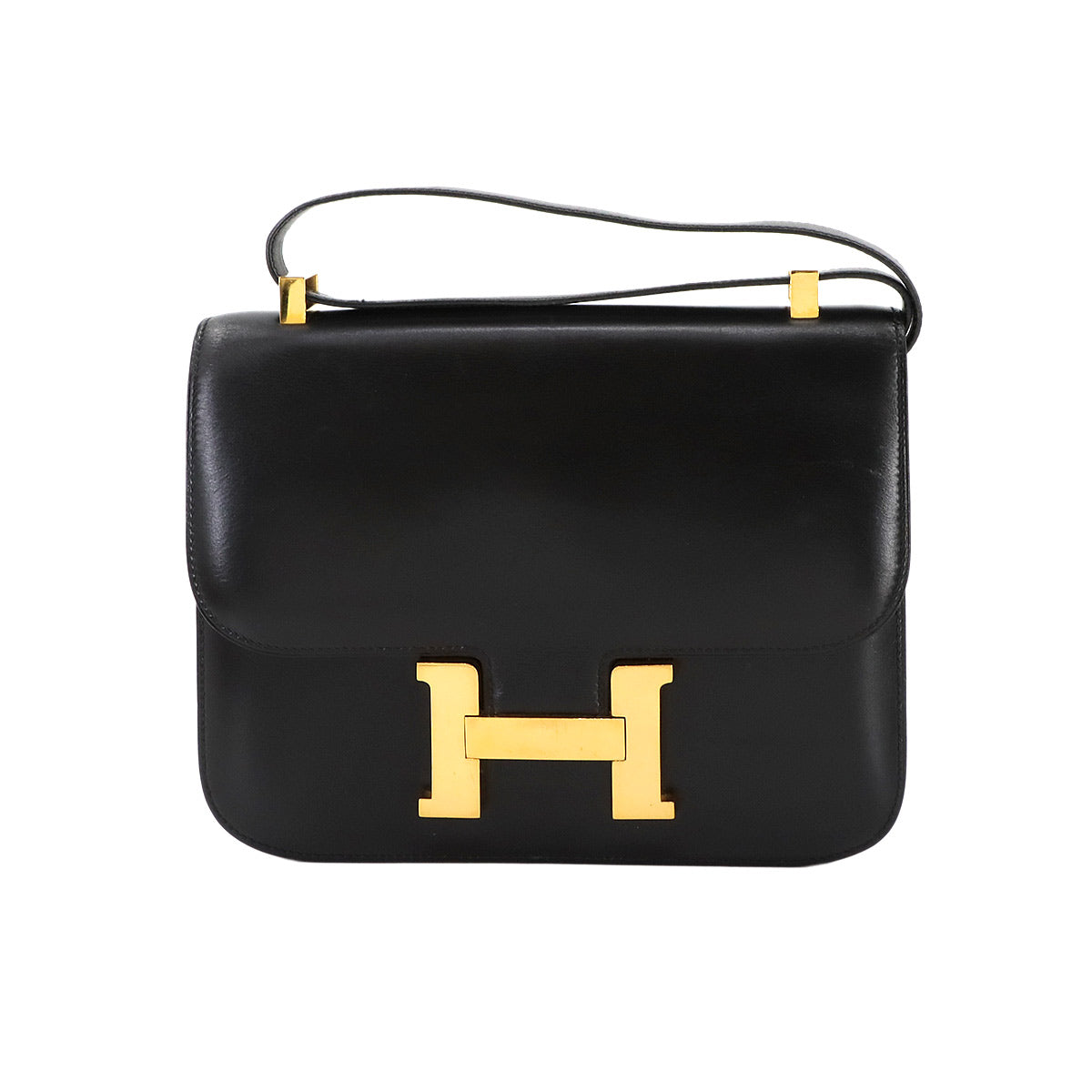 HERMES Constance 23 Shoulder Bag, Box Calf Leather, Black, 〇Q Stamp, 1987, Vintage, Gold Hardware, Constance 23, Hermes 90297499