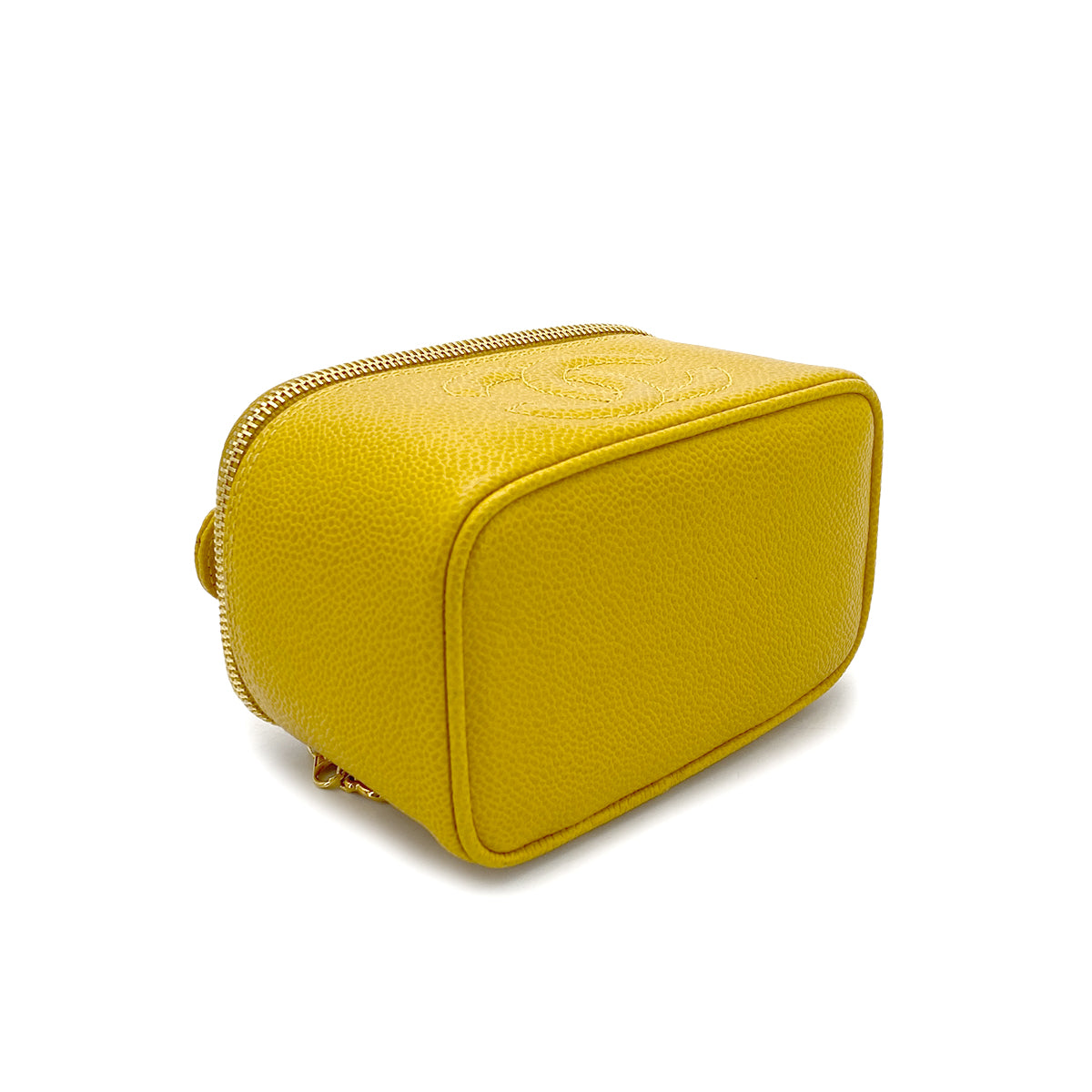 CHANEL VINTAGE MINI VANITY HAND BAG YELLOW CAVIAR SKIN 90297519