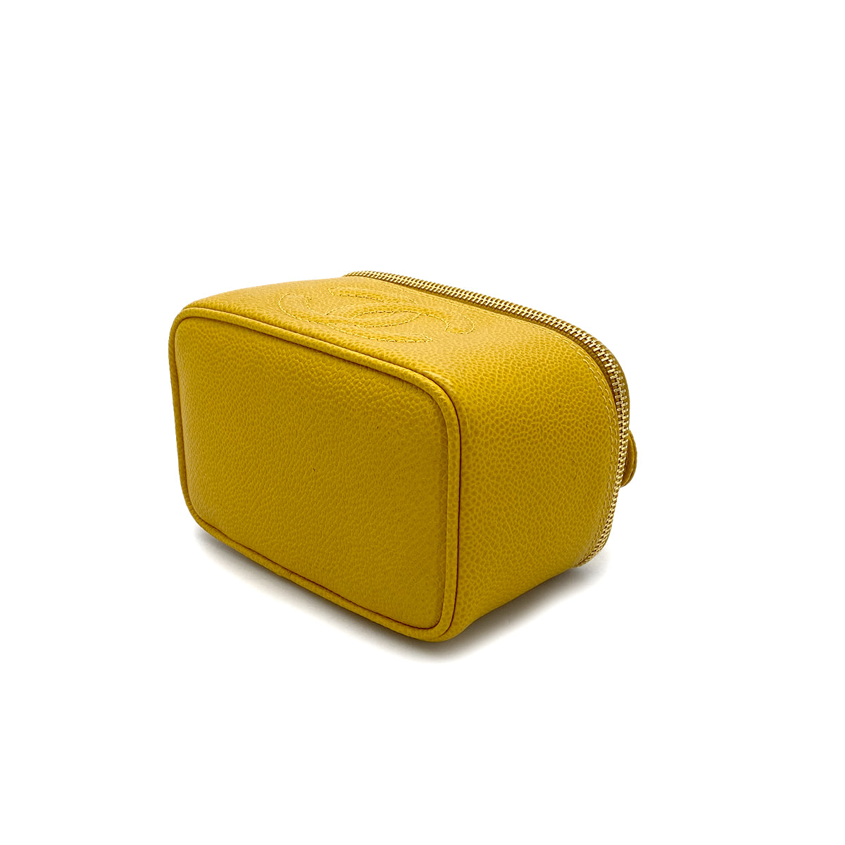 CHANEL VINTAGE MINI VANITY HAND BAG YELLOW CAVIAR SKIN 90297519