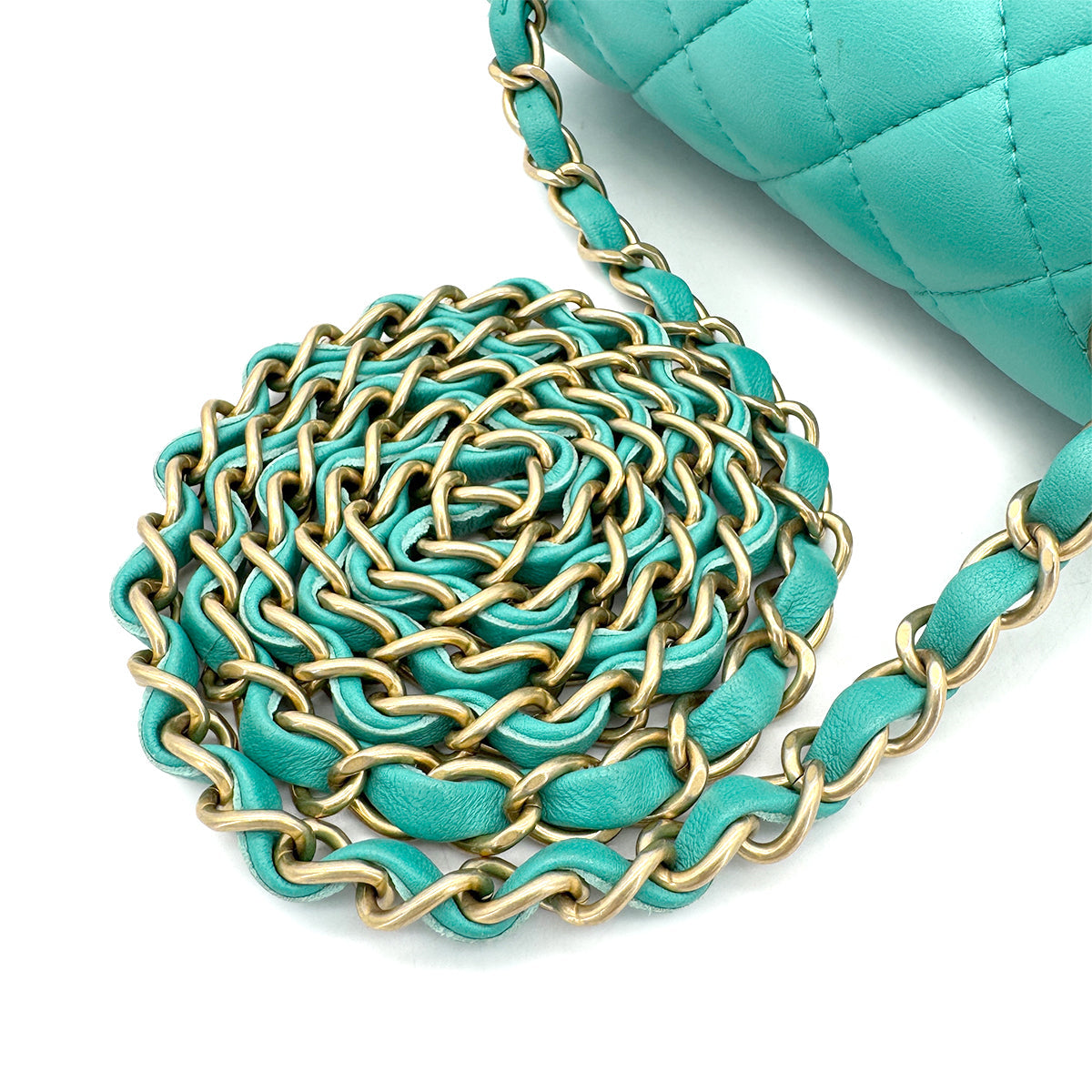 CHANEL MINI MATELASSE 20 CHAIN SHOULDER BAG MINT GREEN LAMB SKIN 90298167