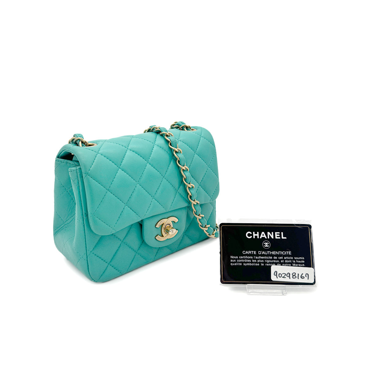CHANEL MINI MATELASSE 20 CHAIN SHOULDER BAG MINT GREEN LAMB SKIN 90298167