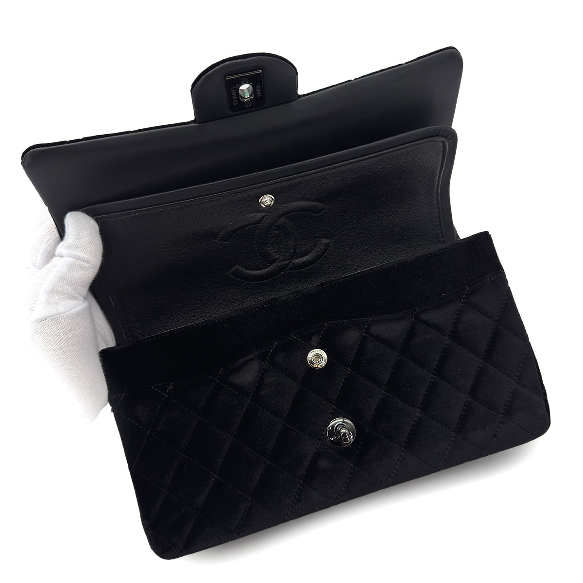 CHANEL CLASSIC FLAP MEDIUM CHAIN SHOULDER BAG BLACK VELOR 90298168