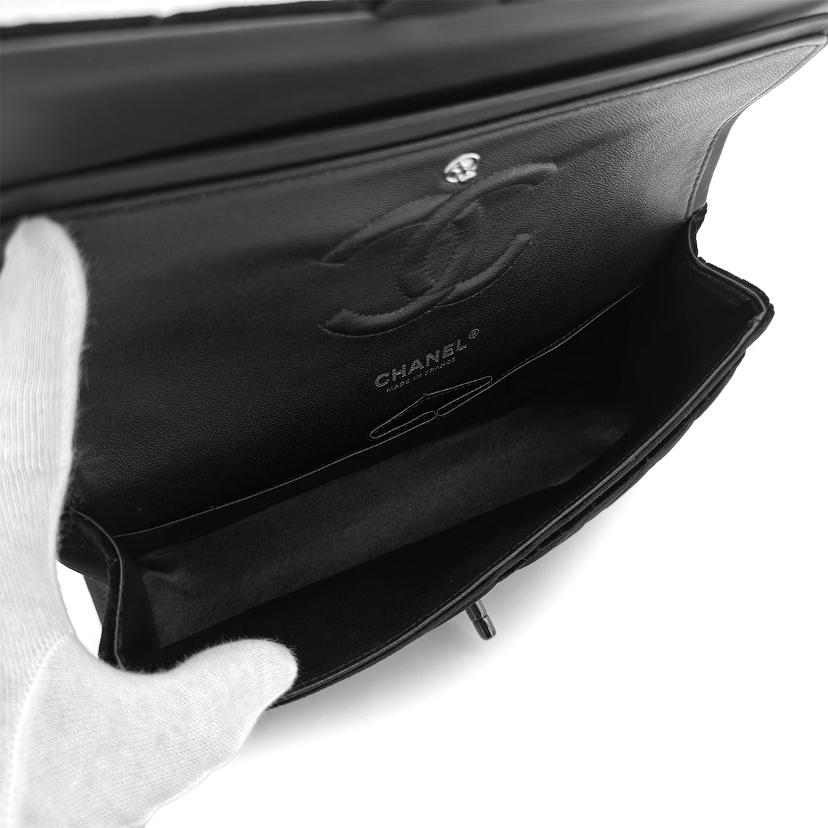 CHANEL CLASSIC FLAP MEDIUM CHAIN SHOULDER BAG BLACK VELOR 90298168