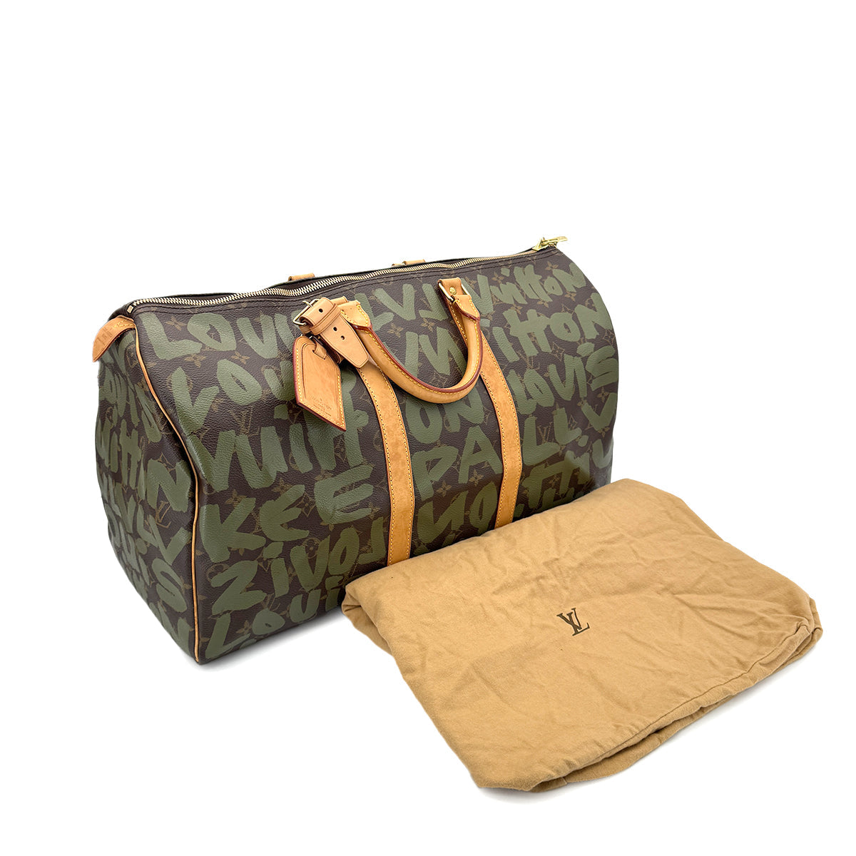 LOUIS VUITTON MONOGRAM GRAFFITI KEEPALL 50 HAND BAG BROWN GREEN M92196 90298329