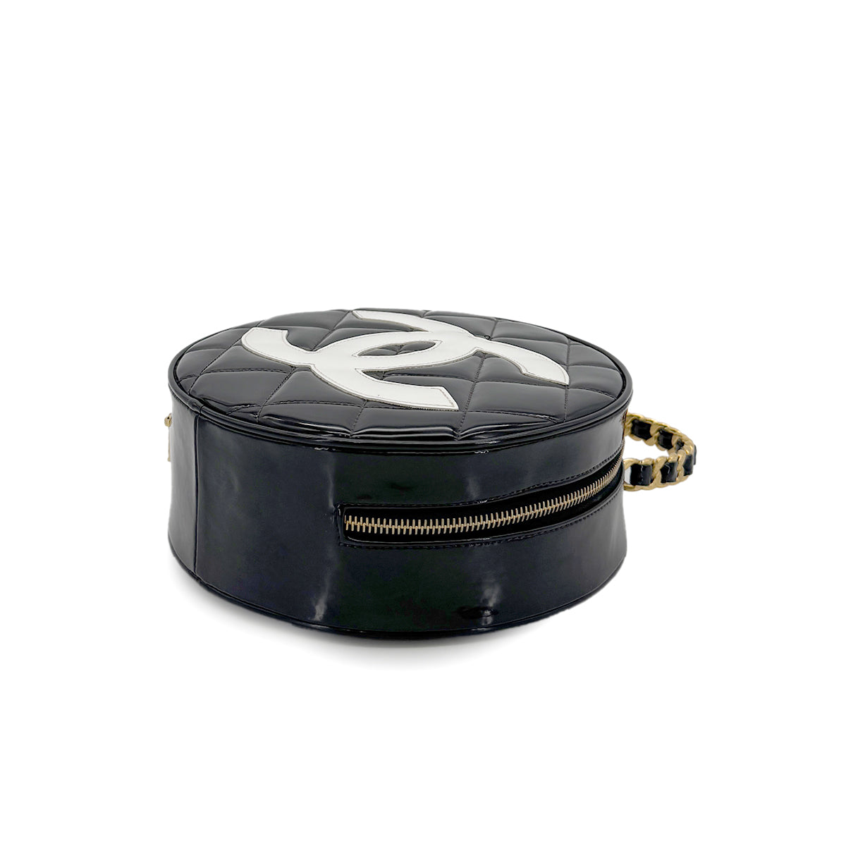 CHANEL VINTAGE ROUND VANITY HAND BAG BLACK ENAMEL 90298334 - PURPOSE