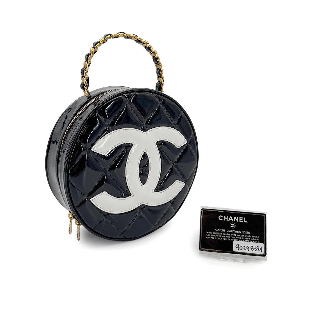 CHANEL VINTAGE ROUND VANITY HAND BAG BLACK ENAMEL 90298334 - PURPOSE