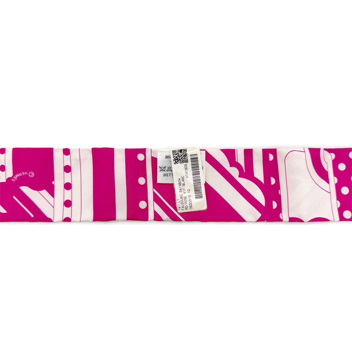 HERMES TWILLY SCARF FAUBOURG RAINBOW ROSE VIF BLANC SILK 90298718