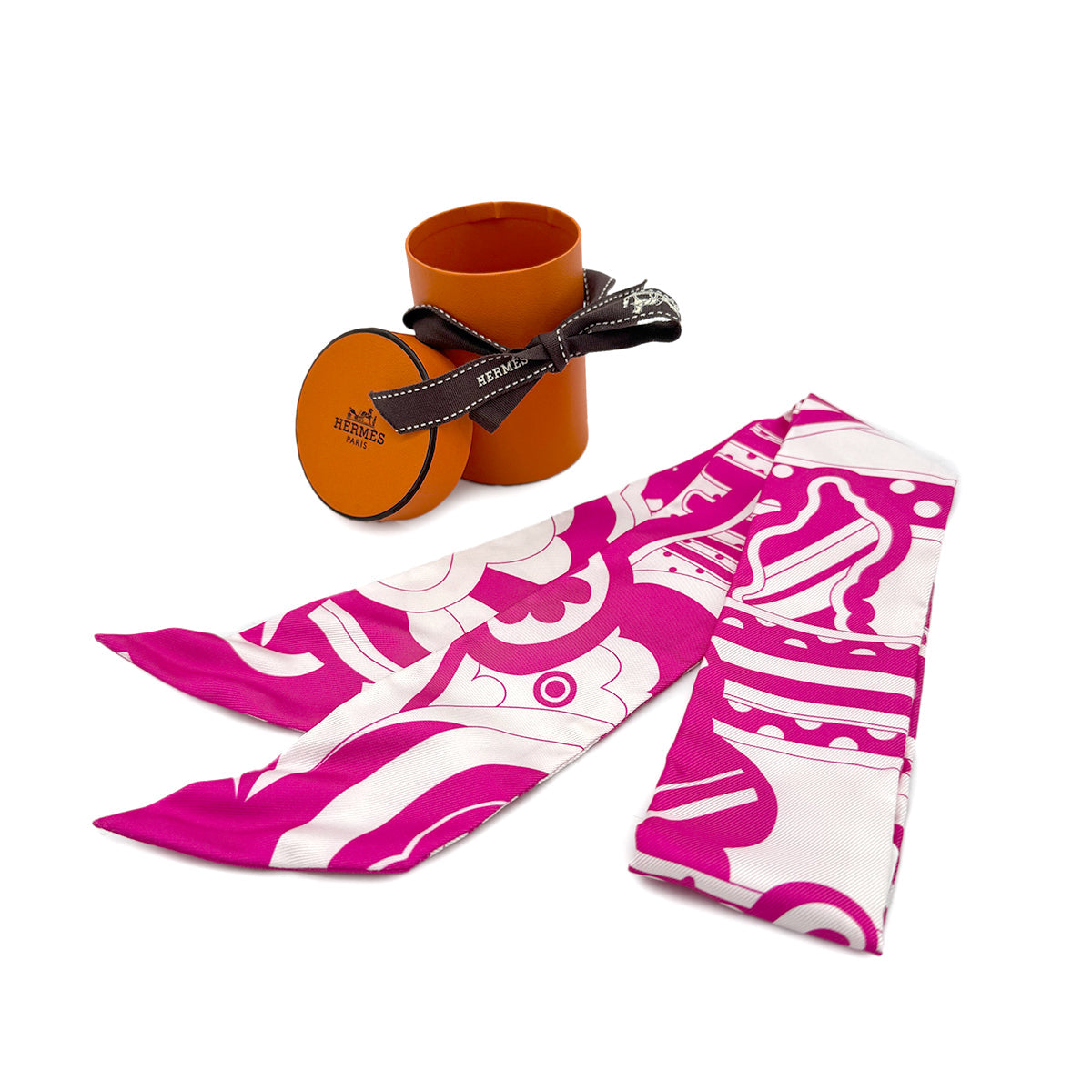 HERMES TWILLY SCARF FAUBOURG RAINBOW ROSE VIF BLANC SILK 90298718