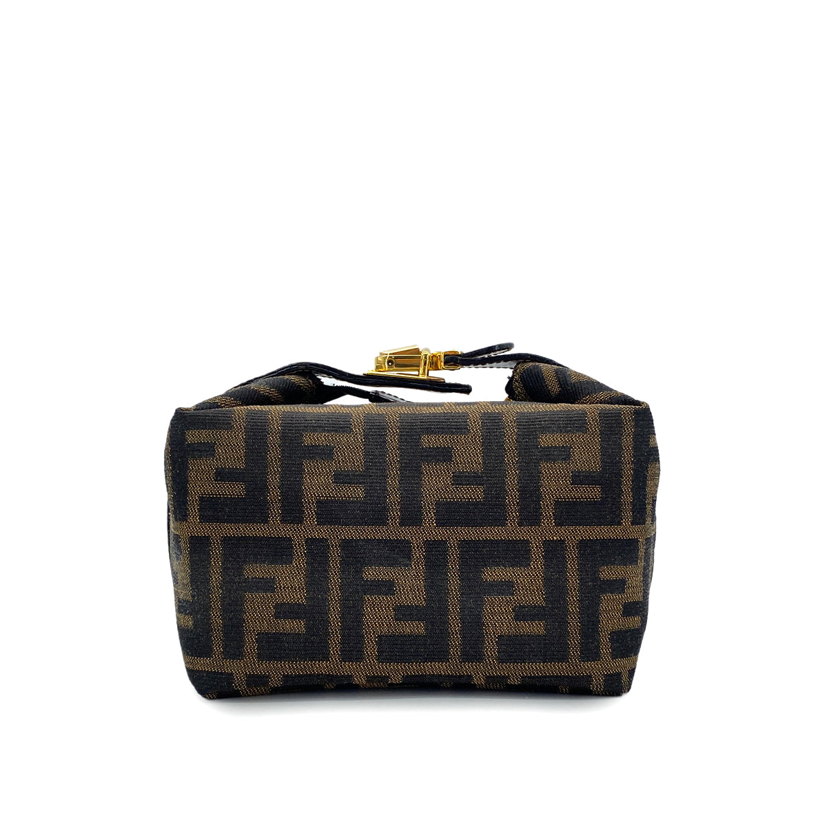 FENDI ZUCCA POUCH HAND BAG BROWN BLACK CANVAS LEATHER 90299060