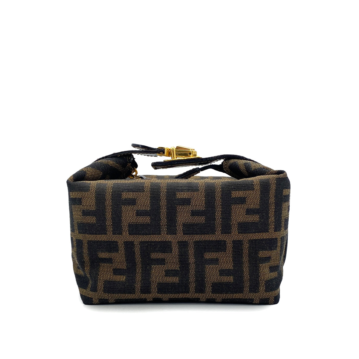 FENDI ZUCCA POUCH HAND BAG BROWN BLACK CANVAS LEATHER 90299060