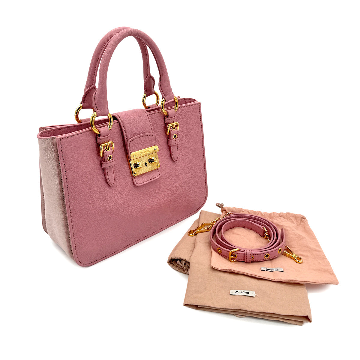 MIUMIU MADRAS HAND SHOULDER BAG PINK LEATHER 90299063